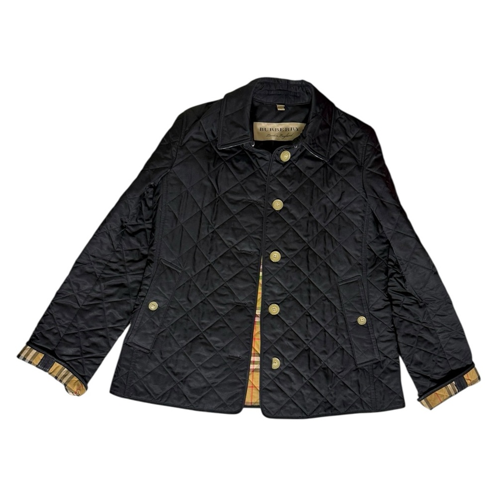 Burberry Brit Black Quilted Jacket with Nova Check Lining – Size Large